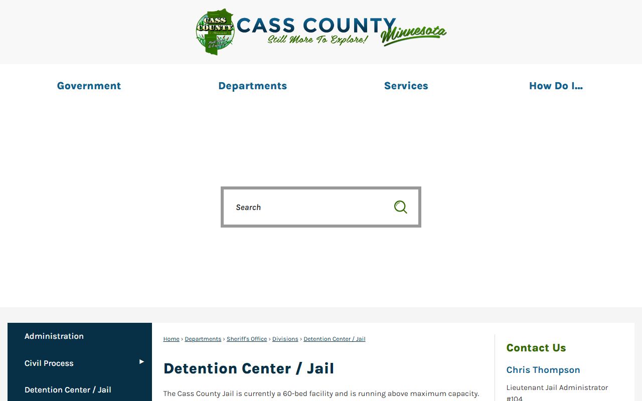 Cass County inmate population jail page with in-custody report links