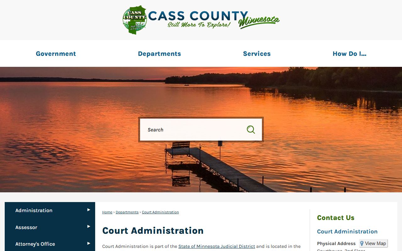 Cass County Court Administration contact page for court records after arrest